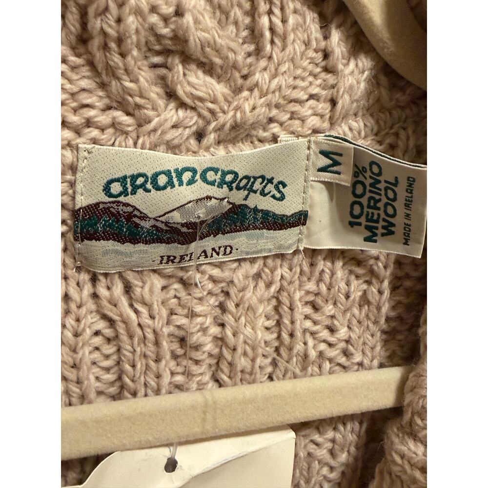Aran Crafts Ireland Merino Wool Cable Knit Sweater Coat Cardigan Women Cream M - Picture 6 of 13